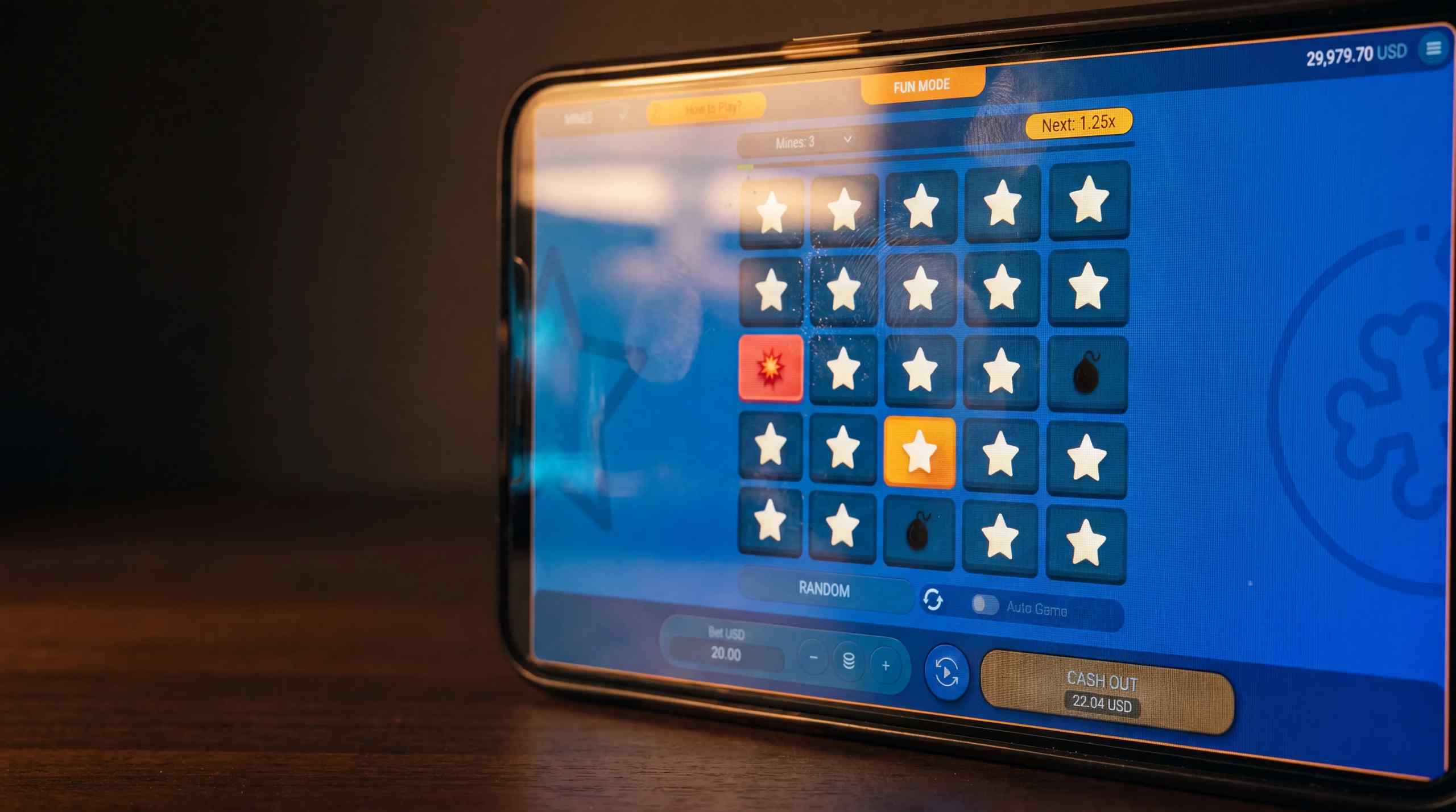 An arcade-style game similar to minesweeper on an online casino.